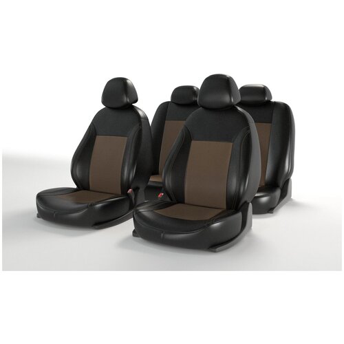 фото Универсальные чехлы на автомобильные сиденья carfashion atom leather черный/коричневый/коричневый