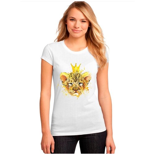 фото "женская белая футболка львенок, корона, царь зверей". размер xl drabs