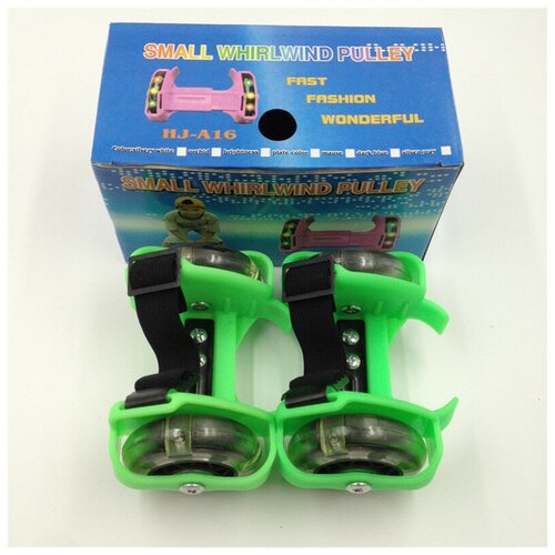 фото Детские накладные роликовые коньки на пятку/обувь small whirlwind pulley с подсветкой колес, зеленые baziator
