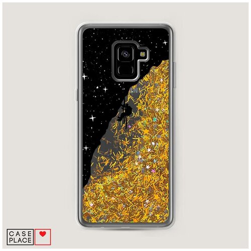 фото Чехол жидкий с блестками samsung galaxy a8 plus 2018 скалолаз в космосе case place
