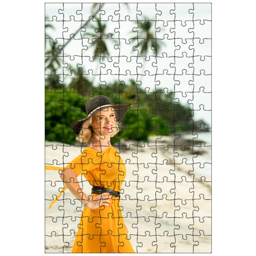 фото Магнитный пазл 27x18см."женщина, пляж, шапка" на холодильник lotsprints
