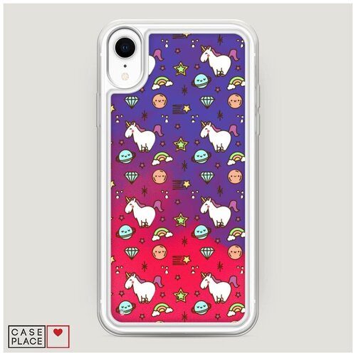 фото Чехол неоновый жидкий iphone xr (10r) единороги и радуга case place