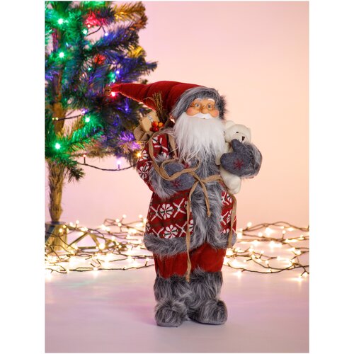 фото Игрушка "дед мороз" (63 см, бордовый костюм с белым орнаментом, с мишкой) 202427x тутси