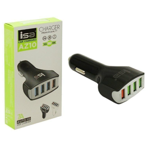 фото Переходник автомобильного зарядного устройства на 4 usb 7a quick charge 3.0 чёрный az10 isa