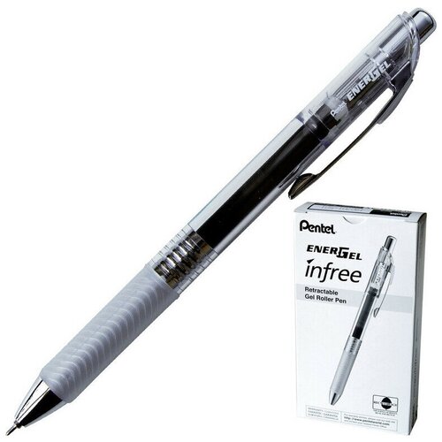 фото Ручка гелевая pentel energel infree, автом.рез.манж, черн.стерж bln75tl-a