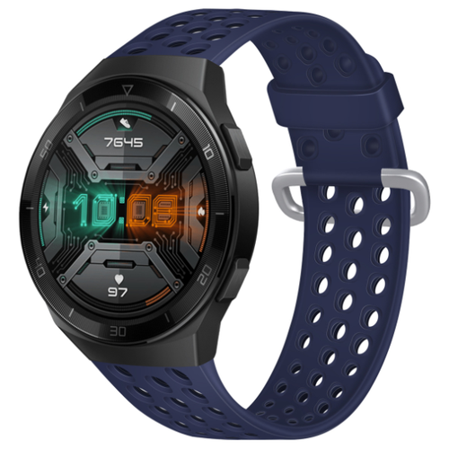 фото Силиконовый водостойкий сменный ремешок mypads для умных смарт-часов huawei watch gt 2e со спортивным дизайном с дырками под вентиляцию и кнопкой застежкой синий