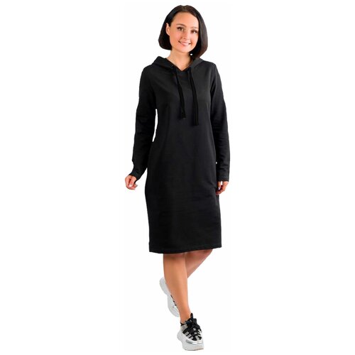 фото Женское спортивное платье толстовка с капюшоном женское платье худи короткое трикотажное размер 52 черное millenasharm