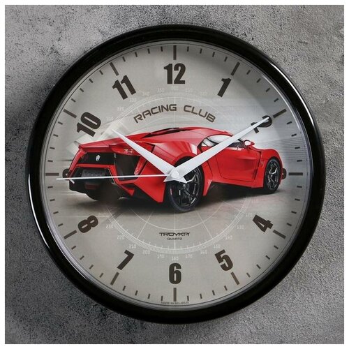 фото Часы настенные "гоночный автомобиль", d=22.5 см, красный 5005013 yandex market