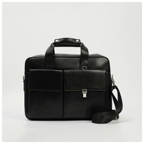 фото Сумка деловая на молнии, 3 наружных кармана, крепление для чемодана, длинный ремень, цвет чёрный нет бренда
