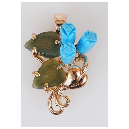 фото Кулон с бирюзой и нефритом "3 розы 2 листа сердечко" lotus jewelry