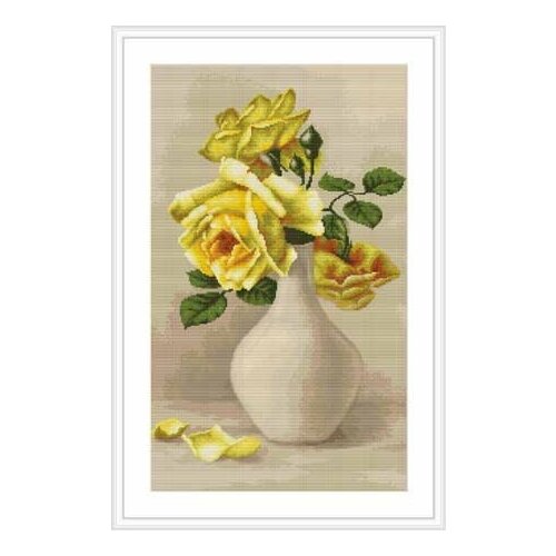 фото Набор для вышивания желтые розы в белой вазе, luca-s 18 х 28 см ( g508 )