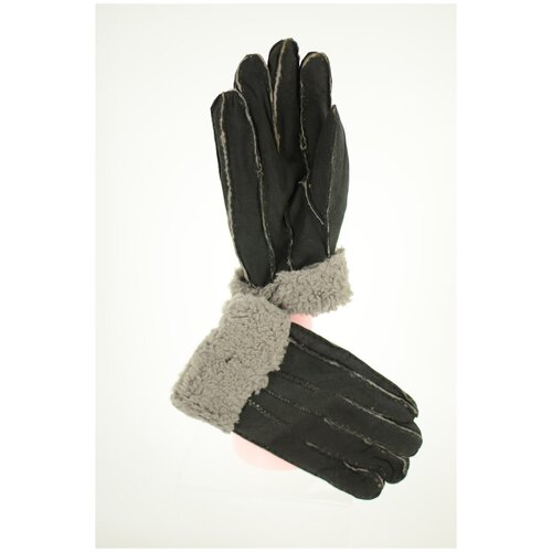 фото Перчатки мужские happy gloves кожаные цвет черный оторочка овчина серая размер l
