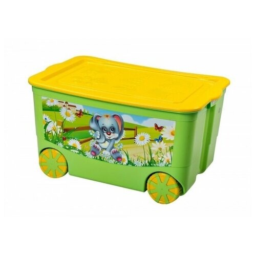 фото Ящик для игрушек на колесах kidsbox, салатовый/желтый, elfplast
