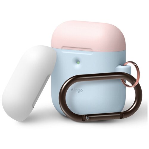 фото Чехол elago a2 wireless silicone duo hang case для airpods 2gn голубой pastel blue (белая/розовая крышки)