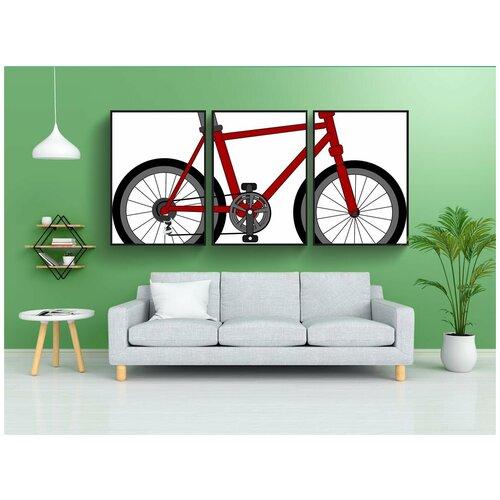 фото Набор модулных постеров для интерьера "велосипед, цикл, красный" 60x90 см. в тубусе, без рамки lotsprints
