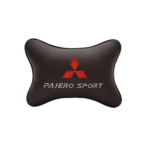 фото Подушка на подголовник экокожа coffee c логотипом автомобиля mitsubishi pajero sport vital technologies