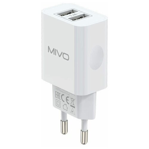 фото Сетевой адаптер - блок питания mivo mp-mp-224 для зарядки телефона, смартфона, 2xusb, 2.4a