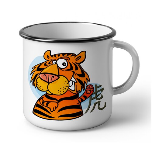 фото Кружка эмалированная, 300мл, новогодняя с изображением тигра - символа года fotocup