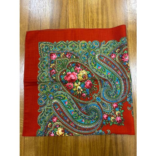 фото Платок-капюшон павловопосадская платочная мануфактура,89х89 см, красный