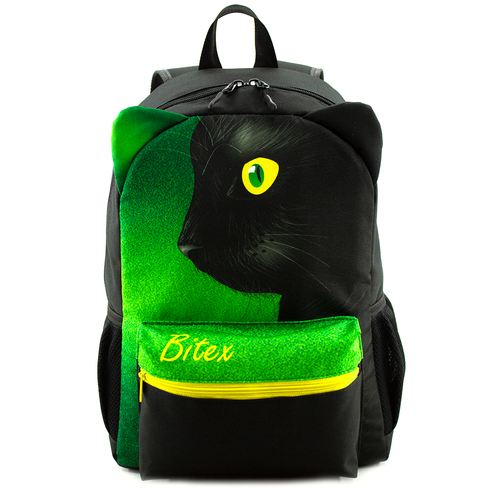 фото Рюкзак для девочки bitex 28-150 ушками, п.э. черно-зеленый / котенок