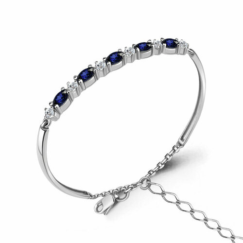 фото Жесткий браслет diamant online, серебро, 925 проба, фианит, сапфир синтетический, длина 16 см.