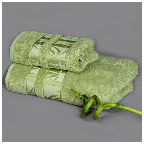 фото Полотенце бамбуковое, полотенце для ванной, махровое, 70x130 см, молодая зелень. ярмарка домашнего текстиля