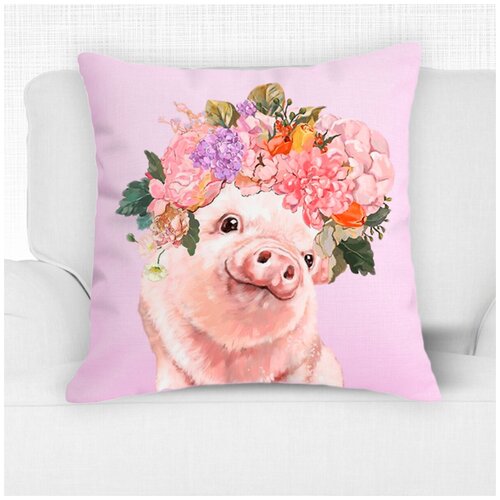 фото Декоративная подушка, льняная наволочка, цвет розовый, 45х45 см, 5 sisters 5s- pillow-210