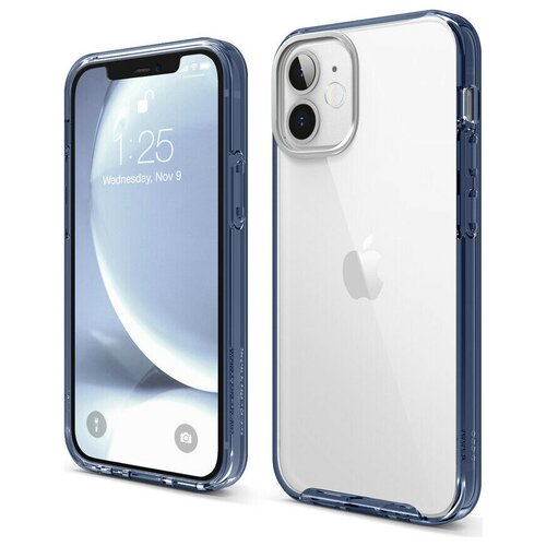 фото Пластиковый чехол-накладка для iphone 12 mini elago hybrid case (pc/tpu), прозрачный/blue (es12hb54-jin)