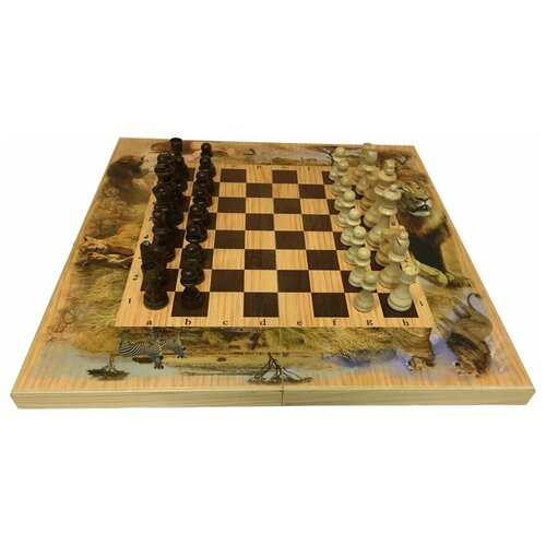 фото Набор игр шахматы нарды, шашки с доской сафари ksva-sa-sh-021 savanna