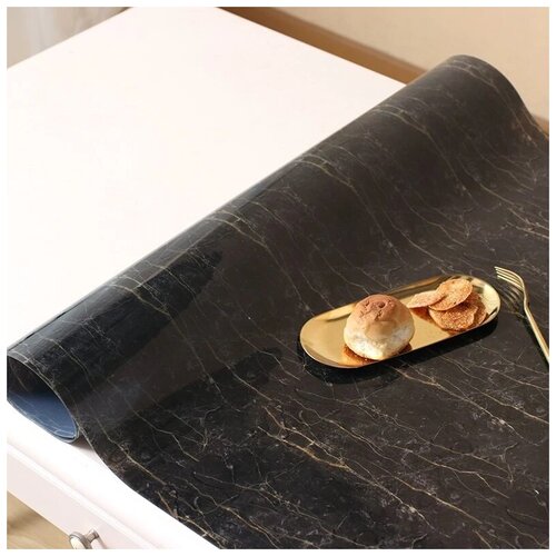 фото Гибкий мрамор на стол (черный) - 1,5мм50x90см 1001 накладка на стол