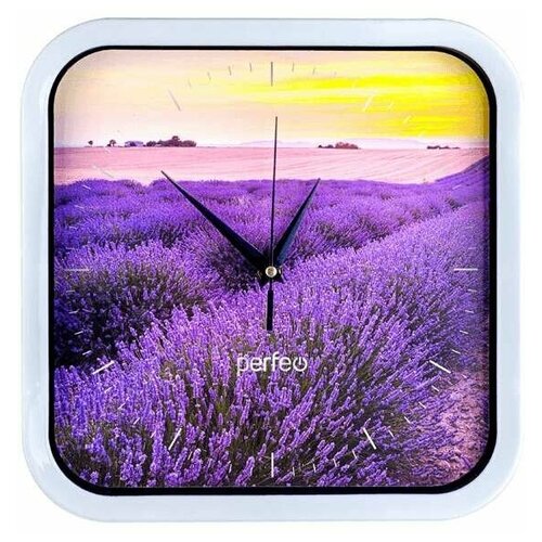 фото Настенные часы perfeo "pf-wc-004", квадратные 28*28 см, белый/ лавандовое поле