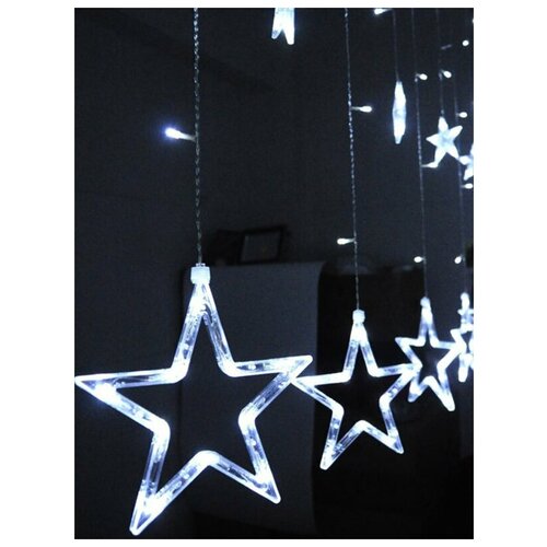 фото Светодиодная гирлянда-штора 2.5х1 / новогоднее украшение на окно "звезды" 250х100 мм, холодный свет phantom