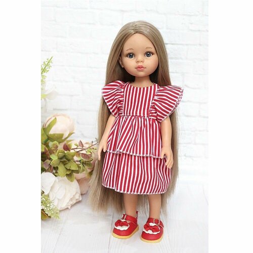 фото Комплект одежды и обуви для кукол paola reina 32-34 см (платье волан + туфли), красная полоска favoridolls