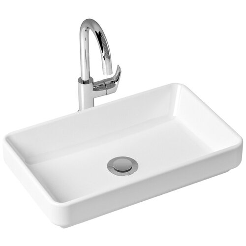 фото Комплект 2 в 1 lavinia boho bathroom sink slim 21510200, накладная фарфоровая раковина 55 см, смеситель с донным клапаном