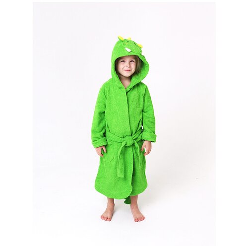 фото Мягкий махровый халат с ярким дизайном дракона, детский махровый халат, детская пижама, махровая мама, размер 9-10, рост 134-140