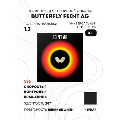 фото Накладка butterfly feint ag (длинные шипы) (цвет черный, толщина 1.3)