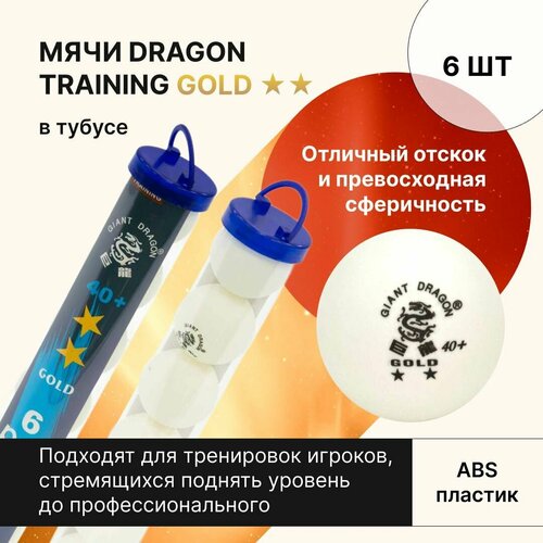 фото Мячи для настольного тенниса dragon training gold 2* new 6 шт, в тубусе / шарики для настольного тенниса / шарики для пинг понга giant dragon