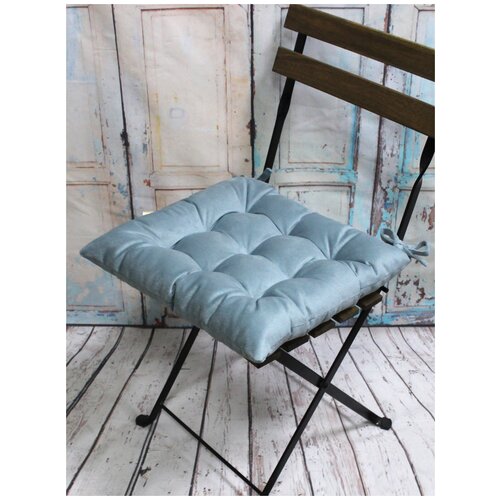 фото Подушка декоративная на стул для сидения с завязками матех aria серо-голубой, 42х42 см (дом, дача), ткань велюр матекс