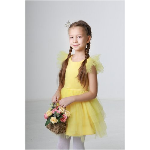 фото Платье dael kids, нарядное, однотонное, размер 122, желтый