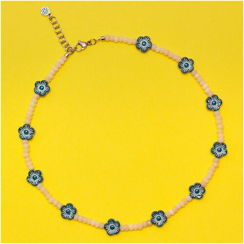 фото Ожерелье из агата с синими цветочками more colors