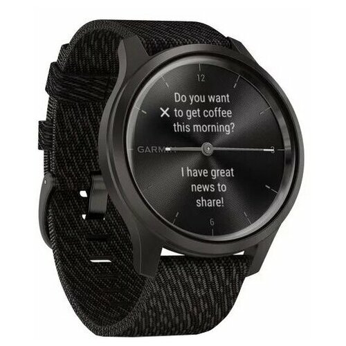 фото Умные часы garmin vivomove style с плетеным нейлоновым ремешком, графитовый/черный