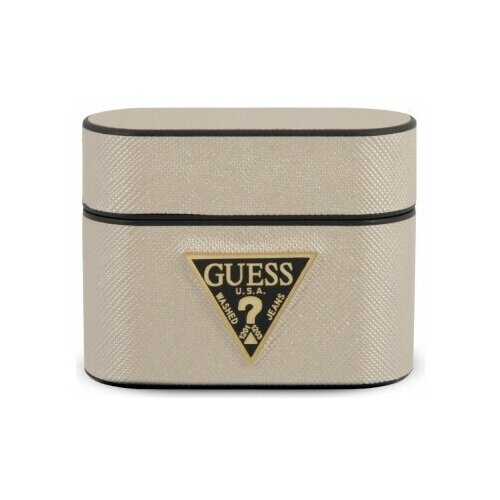 фото Чехол guess saffiano pu leather case metal logo для airpods pro бежевый