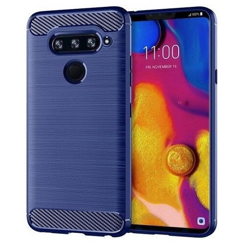 фото Чехол для lg v40 thinq цвет blue (синий), серия carbon от caseport