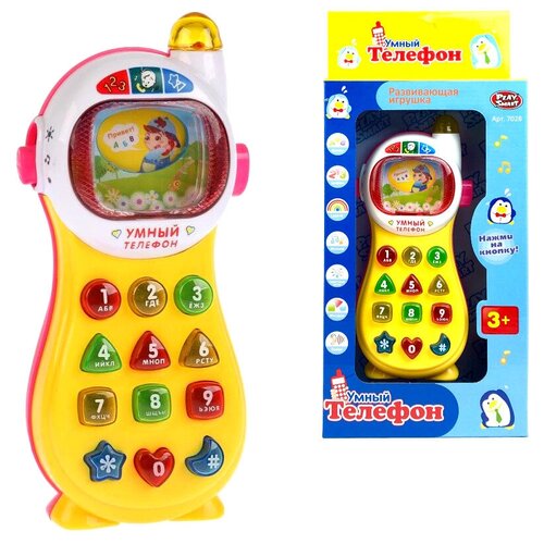 фото Развивающая музыкальная игрушка умный телефон, подсветка, буквы, цифры, фигуры, цвета, мелодии, 17.5х8х4.5 см play smart