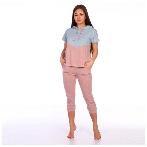 фото Костюм женский « восход» (футболка, бриджи), цвет серый/розовый, размер 44 марис