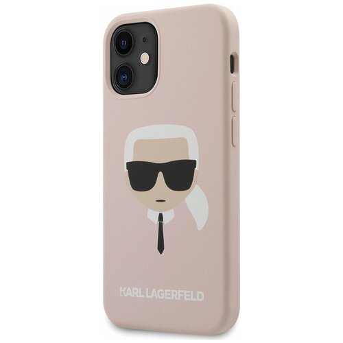 фото Силиконовый чехол-накладка для iphone 12 mini karl lagerfeld liquid silicone karl's head hard, розовый