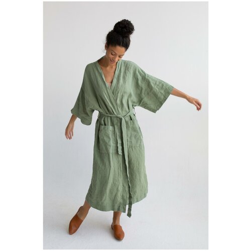 фото Фисташковый халат-кимоно из мягкого льна, m linen texture