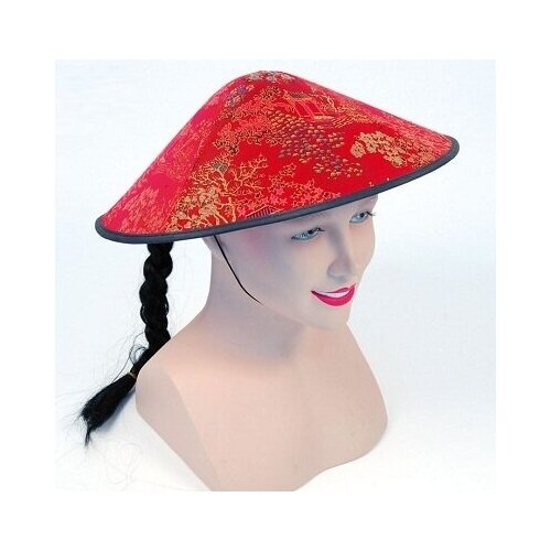 фото Шляпа китайская красная с косичкой, размер: 56 (арт. пб979) bristol novelty