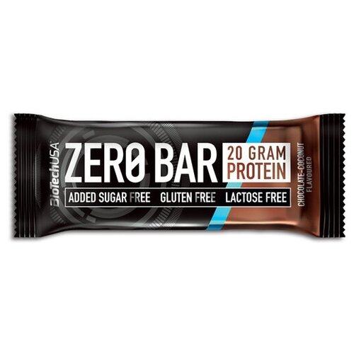 фото Biotechusa zero bar протеиновые батончики без сахара 50 г шоколад-кокос (20 шт.)