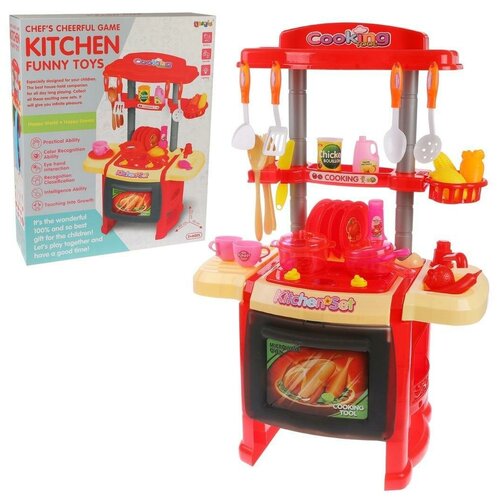 фото Кухня наша игрушка (красная), стойка и 29 аксессуаров, свет, звук (ck14500)